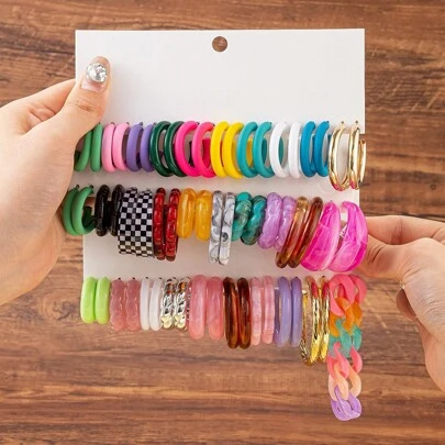 10-30入組新款丙烯酸樹脂多彩C形流蘇項鏈和耳環套裝