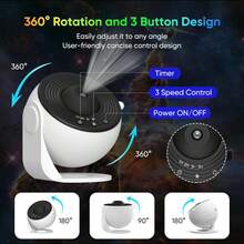 Galaxy Projector For Bedroom, HD Image Star Projector Galaxy Light Adjustable Knob, 13 Film Discs Planetarium Projector For Kids, 360° Rotating 1/2h Timer Simple 3-Button Control, Easter Gifts For Kids - 白色 - 查看 2