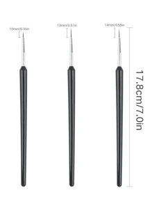 3入組指甲藝術工具套裝，配有細尖眼線刷，適用於用指甲油進行細節和設計，黑色手柄，細線刷