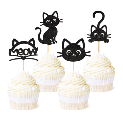 Decorações Topo de Cupcake "Miau" de Gatinho Fofo, Festa de Aniversário com Tema de Gato, Chá de Bebê, Decoração de Cenário de Festa