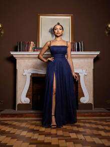 Women Long Dresses - Navy Blue - View 4