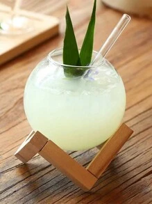 1pc 16oz Personalized Moon Glass Cup With Wooden Stand, Glass Sphere Cold Drink Cup, Coffee Cup, Juice Cup, Atmospheric Wine Glass, Featured Decorative Drinkware For Holidays And Parties, Creative Gift Idea For Besties - Wooden Moon Cup - View 12