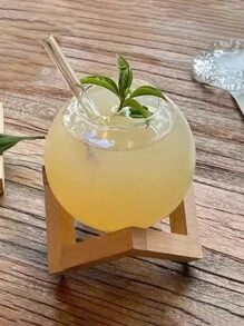 1pc 16oz Personalized Moon Glass Cup With Wooden Stand, Glass Sphere Cold Drink Cup, Coffee Cup, Juice Cup, Atmospheric Wine Glass, Featured Decorative Drinkware For Holidays And Parties, Creative Gift Idea For Besties - Wooden Moon Cup - View 5