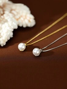1pc Elegant Pearl Necklace, Gold-Plated Chain, Suitable For Daily Wear And Special Occasions, Perfect Holiday Gift For Women, Fashionable And Sexy Jewelry - Multicolor - View 7