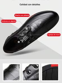 Los hombres de color sólido de moda casual zapatos formales, puntera en punta de encaje hasta mocasines de estilo simple, adecuado para el trabajo los desplazamientos, citas, fiestas, bodas, recepciones, desgaste con trajes. - Negro - Ver 5