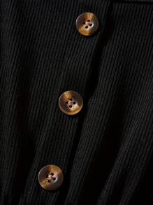 女童彩色拼接雏菊印花纽扣装饰休闲连衣裙，适合夏季穿着，少女服装 - 黑色 - 查看 5