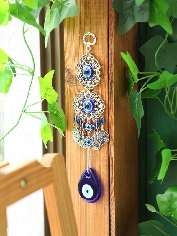 1pc Home Ornament Blue Evil Eye Amulet, Creative Ornament Eye Wall Decoration Wall Hanging Ornament Turkish Decor, Wall Decor, Metal, Glass Turkish Greek Nazar Amulet Good Luck & Protection Charm, Handmade Hanging Ornament For Home,Office, Door,Home Decor ,Room Decor,Wall Decor Gifts Birthday Graduation