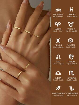 Esberry 1 pieza Anillo de las Doce Constelaciones para Mujer de Plata de Ley 925, Joyería Fina de Dama, Regalo