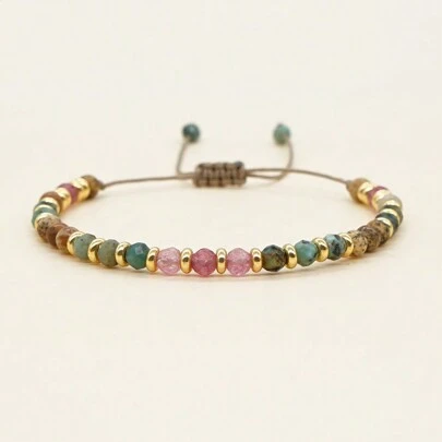 1pc Fashion Jewelry Bracelet, Summer Jewelry Beaded Semi-Precious Natural Crystal Bohemian Multicolor Beaded Bracelet, Suitable For Daily Wear And Holiday Gifts For Boys And Girls