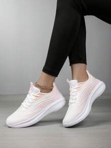 Women's Gradient Lace-Up Flat Casual Versatile Sneakers, Simple Design - Pink - View 4