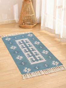 1pc Classic Versatile Handwoven Bohemian Tassel Rug, Machine Washable Easy Clean Boho Rug For Living Room, Bedroom, Hallway And Other Home Decor - Industry B - View 3
