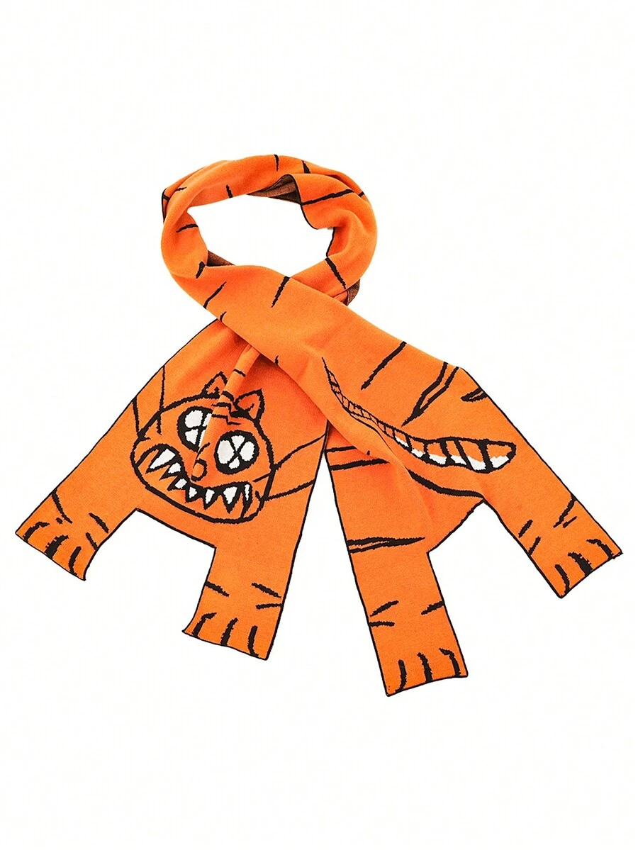 1pc Autumn/Winter Cartoon Tiger Jacquard Scarf Shawl, Versatile Decorative Wear For Daily Use, Gift - Multicolor - View 1
