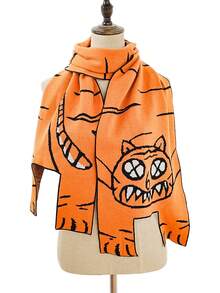 1pc Autumn/Winter Cartoon Tiger Jacquard Scarf Shawl, Versatile Decorative Wear For Daily Use, Gift - Multicolor - View 3