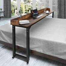 TLSUNNY 70.8'' Overbed Table With Wheels For Queen/Full Size Bed, Mobile Bed Desk, Standing Workstation Laptop Cart, Over Bed Table, Metal Frame - Rustic Brown - View 11