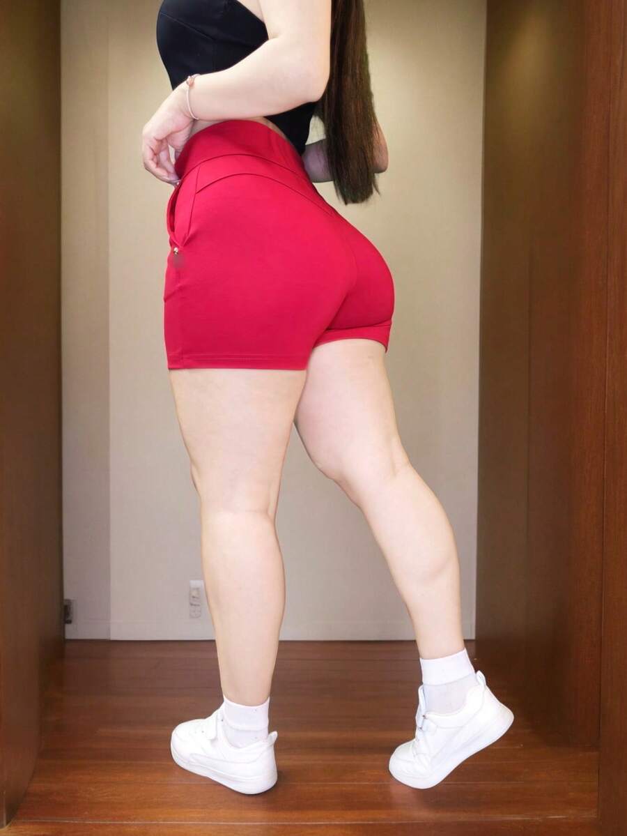 Women Shorts - Red Half Pearl Shorts - View 1