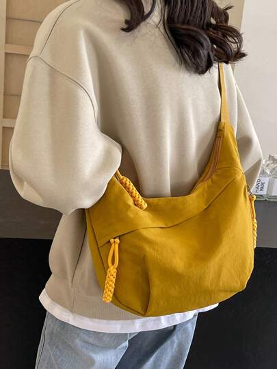 peach tree 1pc Peach Tree Crescent Moon Crossbody Bag, Fashionable Minimalist Solid Color Large Capacity Adjustable Shoulder Strap Multi-Pocket Vintage Casual Working Shopping Lightweight Water-Washed Nylon Sling Bag Christmas Men Bag Vacation Travel Essentials Holiday Essentials Bag Camping Sling Bag Bags Summer Back To School Shoulder Bag Summer Bag Springbreak Bag Pouch