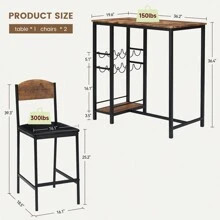 Bar Table Set Of 2 With Footrest, Kitchen Dining Table With 2 Upholstered Chairs, Small Space Counter Height Barstools For Counter Bar, Sturdy And Durable, Easy To Assemble, Rustic Brown