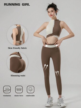 RUNNING GIRL Women's Sport Yoga Suit 2pcs Set With Zipper Shaping & Lifting Yoga Clothes