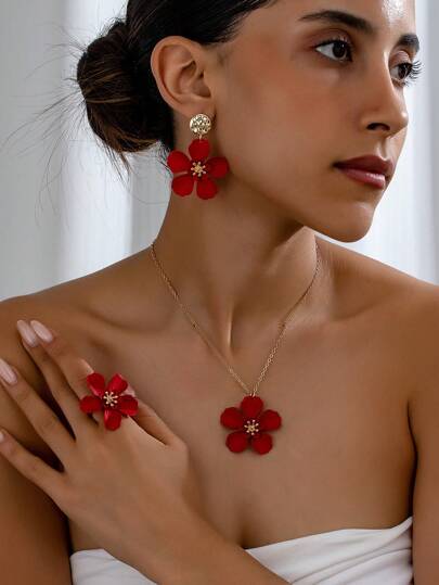 1 Pieza/1 Set de Elementos de Flores Fashionable y Nuevos para 2024, Anillos de Flores Coloridos, Set de Aretes, Collares, Estilo de Viaje y Vacaciones, Estilo Francés, Fresco y Refrescante, Banquetes de Mujeres, Fiestas, Citas, Uso Diario, Temporada de Regalo de San Valentín, Mamá, Madre, Día de la Madre, Regalo