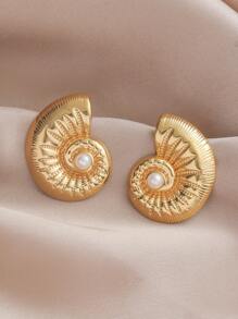 1 paire Boucles d'oreilles de style île tropicale élément de conque de coquillage océanique simple et chic en acier inoxydable plaqué or 18 carats, convient pour le travail quotidien, les voyages, les rendez-vous, les fêtes et les cadeaux de fête pour les femmes