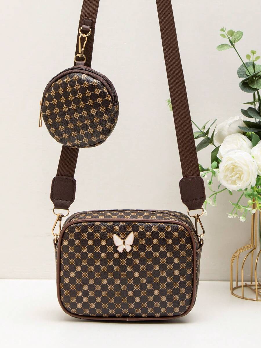 Color-Block Mini Square Bag With Coin Purse, Textured Classic Fashion Multifunctional Backpack, Women's Bag - Coffee Brown - View 1