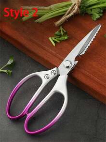 1pc Stainless Steel Kitchen Scissors For Cutting Chicken, Fish And Other Bones - Multicolor - View 6