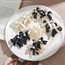 2 piezas de mini pinza para el cabello con lazo de perlas para mujer, dulce y encantadora, adecuada para uso diario - Multicolor - Ver 8