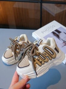 1 Pair 2026 New Kids' Sports Running Shoes, Fashionable Casual Chunky Sneakers For Boys - Khaki - View 9