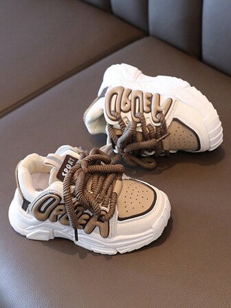 1 Pair 2025 New Style Kids Sports Shoes, Running Shoes With Leather Material & Warm Lining, Fashionable Boys Casual Chunky Sneakers