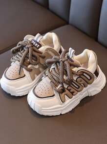 1 Pair 2026 New Kids' Sports Running Shoes, Fashionable Casual Chunky Sneakers For Boys - Khaki - View 3