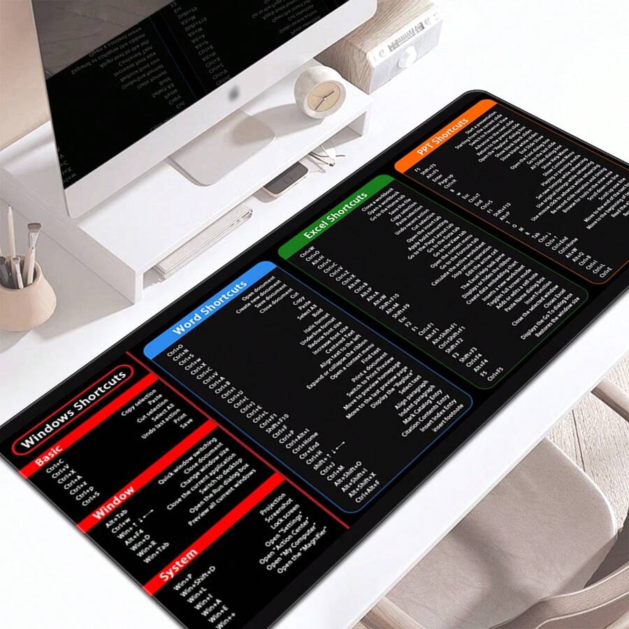 1 Stück Excel Tastenkombinations-Mauspad, großes Gaming-Mauspad, rutschfeste Gummi-Schreibtischunterlage, Desktop-Zubehör, Tastaturpad, geeignet für Schule, Büro, Zuhause, Geschenk für Freunde und Familie - Office Software Tastenkürzel