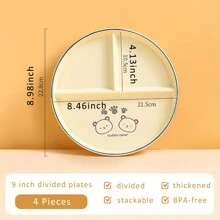 Pet Little Bear Cartoon Unbreakable Divided Plates For Kids Adults, Dishwasher & Microwave Safe Compartment Plates, Lightweight Reusable Plastic Portion Control Plates, And Healthy,Kitchen,Christmas Gift