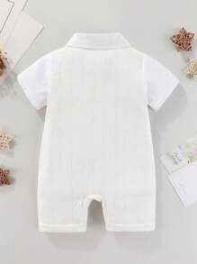 Baby Boy's White Bowtie Short Sleeve Gentleman Baptism Romper