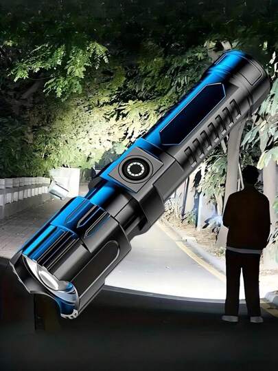 1pc Strong Light ABS Flashlight,Battery Display, COB Side Light, Rechargeable Portable Usb Charging LED Long-Range Telescopic Zoom Outdoor Flashlight USB Charging Portable Torch For Camping