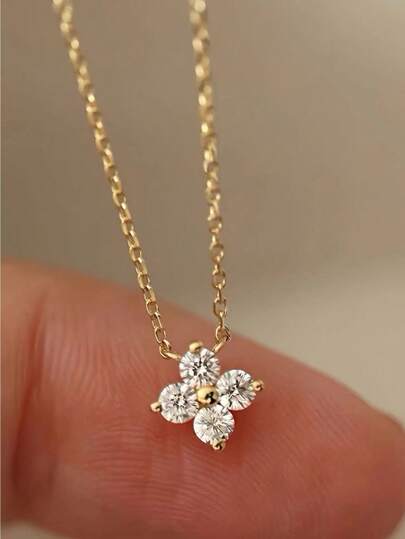 1 st Fashionabla 925 Silver Cubic Zirconia Flower Rhinestone Pendant Halsband, Elegant Enkelt Guldhalsband för kvinnor, Lämplig för bröllop och fest Alla hjärtans dag