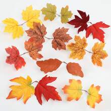 5pcs/50pcsArtificial Maple Leaf Halloween Harvest Festival Thanksgiving Home Decoration Fall Color System Simulation Maple Leaf - Multicolor - View 2