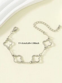 1pc Fashionable Hollow Flower Metal Summer Bracelet With Geometric Clover Pendant Necklace, Beach Party Valentines,Mom,Mother,Mother's Day,Gift