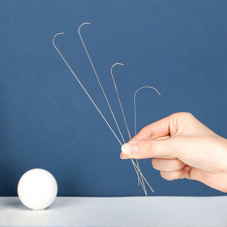 3入組帶彎尖的穿珠針，適用於珠寶製作