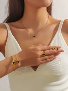 6 件/套钛钢不褪色罗马数字项链、手链、锁骨链、吊坠首饰套装，适合女士，优雅