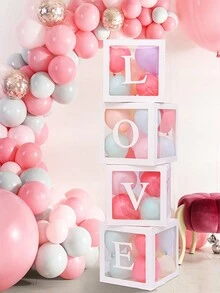 4 件套婴儿送礼会气球收纳盒装饰，节日生日派对，婚礼装饰，BABY，LOVE 字母气球盒（套装包括 4 个盒子 + 4 个字母）婴儿送礼会家庭装饰礼物 - 白色 - 查看 5