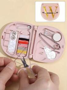 1 Pc Customized Name Travel Sewing Kit With Organizer Case Embroider Set Emergency Repair Tools Box Portable Needlework Accessories With Threads Scissors Hand Sewing Needles Personalized DIY Name Travel Accessories - Pink - View 4