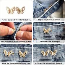 4 chiếc Dây thắt lưng quần nữ hình con bướm, Nút thắt lưng quần jean rộng, Kẹp dây thắt lưng có thể điều chỉnh & có thể tháo rời, Thích hợp để sử dụng hàng ngày - Bạc - Xem 6