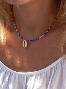 1pc Boho Style Multicolor Beaded Necklace Or Colorful Shell Choker Necklace  For Women - Multicolor - View 8