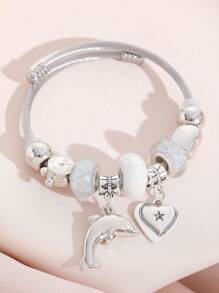 1款時尚不鏽鋼手鐲,配有蝴蝶結吊墜和鑰匙扣,適用於女士,夏季配件禮物給女朋友