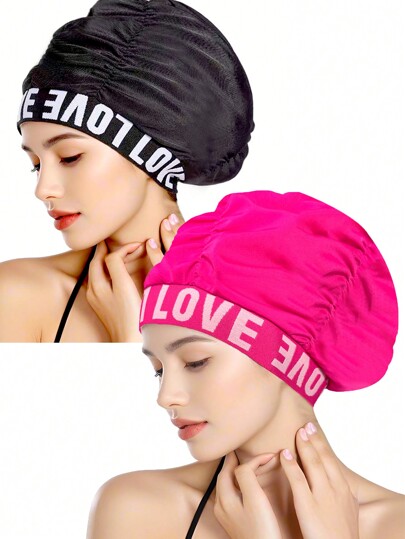 Women's Long Hair Swim Cap, Non-Slip Swimming Cap With Lovely Alphabet Jacquard Design, Ideal For Women, Beach Essentials, Beach Accessories, Pool Float
