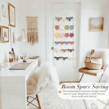 Hair Claw Clip Organizer,Macrame Hanging Hair Clip Holder And Storage For Girls,Claw Clips Hanger Home Boho Decor For Wall,Door,Closet - Beige-1 - View 9