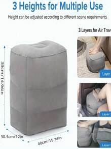 Gray color, inflation tools not included. Travel Footrest Pillow - Inflatable Footrest for Kids Aircraft Bed Sleeping Flight Leg Pillow, Inflatable Footrest Pillow, Adjustable Height Cushion, Adjustable 3 Levels, Adult Aircraft Travel Pillow - Great for Planes Trains Cars and Office for Kids Traveling Perfect for Sleeping in Bed Office, Home and Any Travel - Grey - View 3