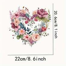 1入組花心花圈熱轉印貼紙，DIY燙印貼紙，適用於衣物、T恤製作、靠墊裝飾、服裝補給和貼花 - 彩色 - 查看 2