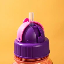 1pc 500ml Cute Cartoon Print Water Bottle With Straw For School Leak Proof & Easy Clean & Carry Handle, For Outdoor, Camping