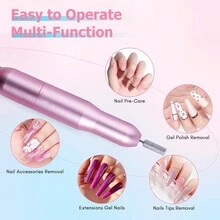 便携式电动指甲钻，配有指甲钻头和打磨带，USB 供电电动指甲锉，用于修指甲、修脚、去除老茧和指甲抛光 - 粉色 - 查看 4